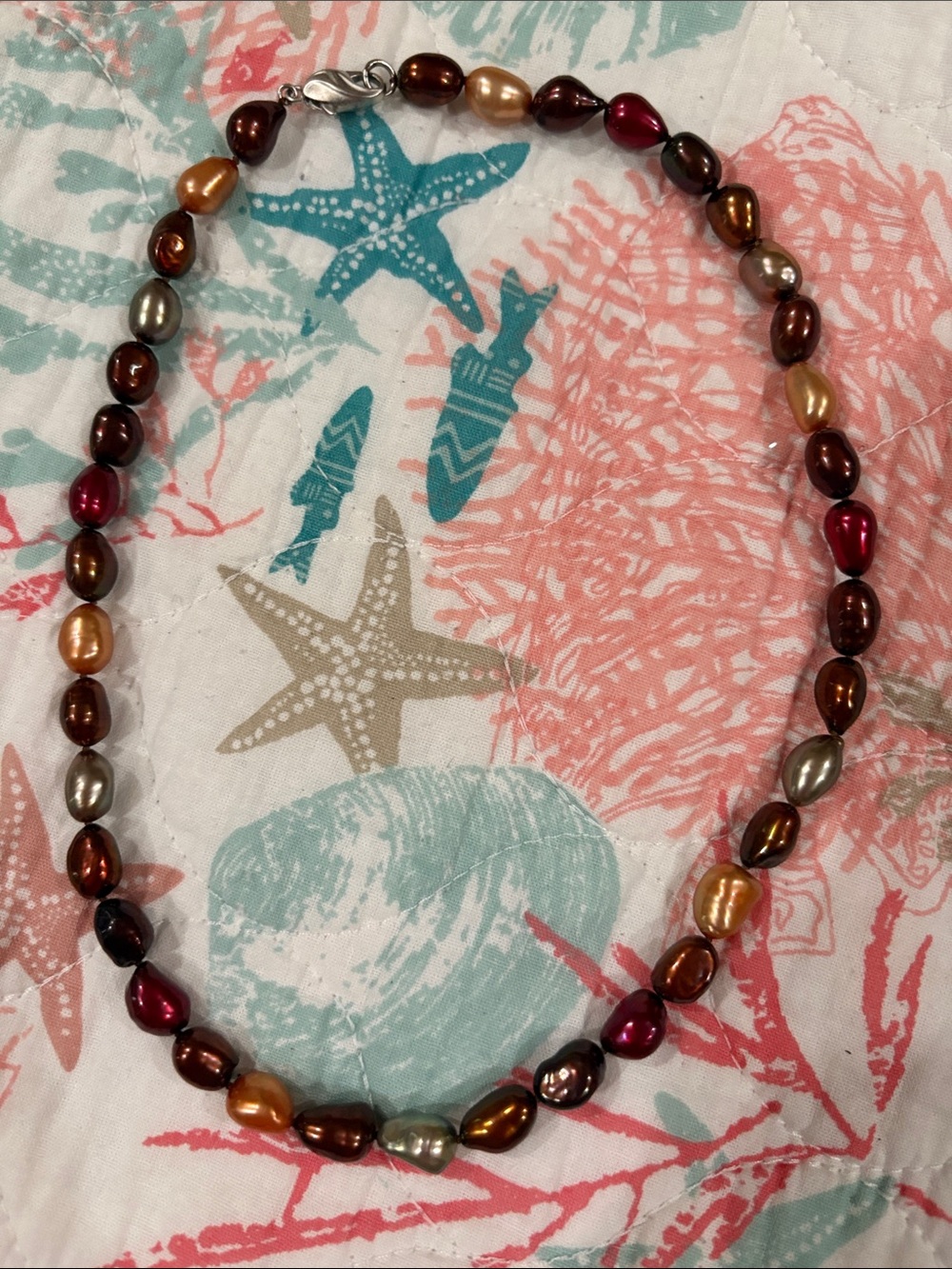 Honora pearl colors of autumn cultured pearl necklace with sterling clasp. 17 in